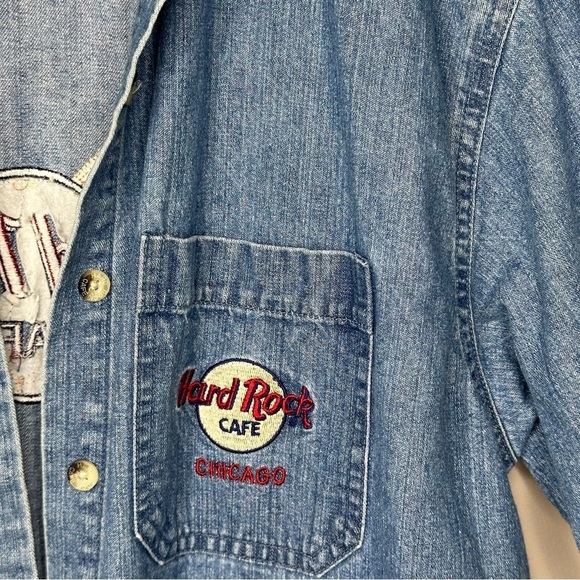 Vintage Hard Rock Cafe Denim button up shirt Jean CHICAGO XL - Picture 3 of 4